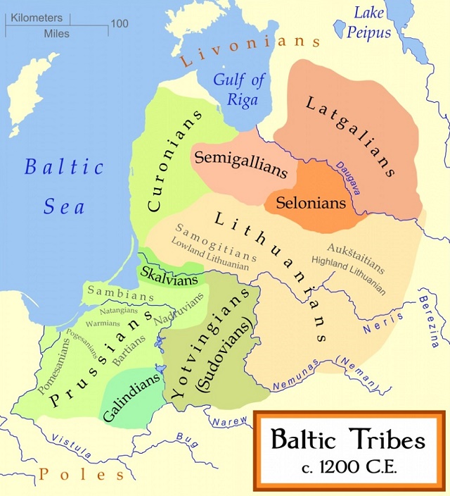 Территория средневековых балтских племён (XIII век от Р.Х.)