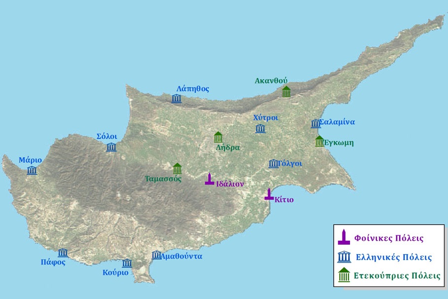 Карта Кипра с древними городами